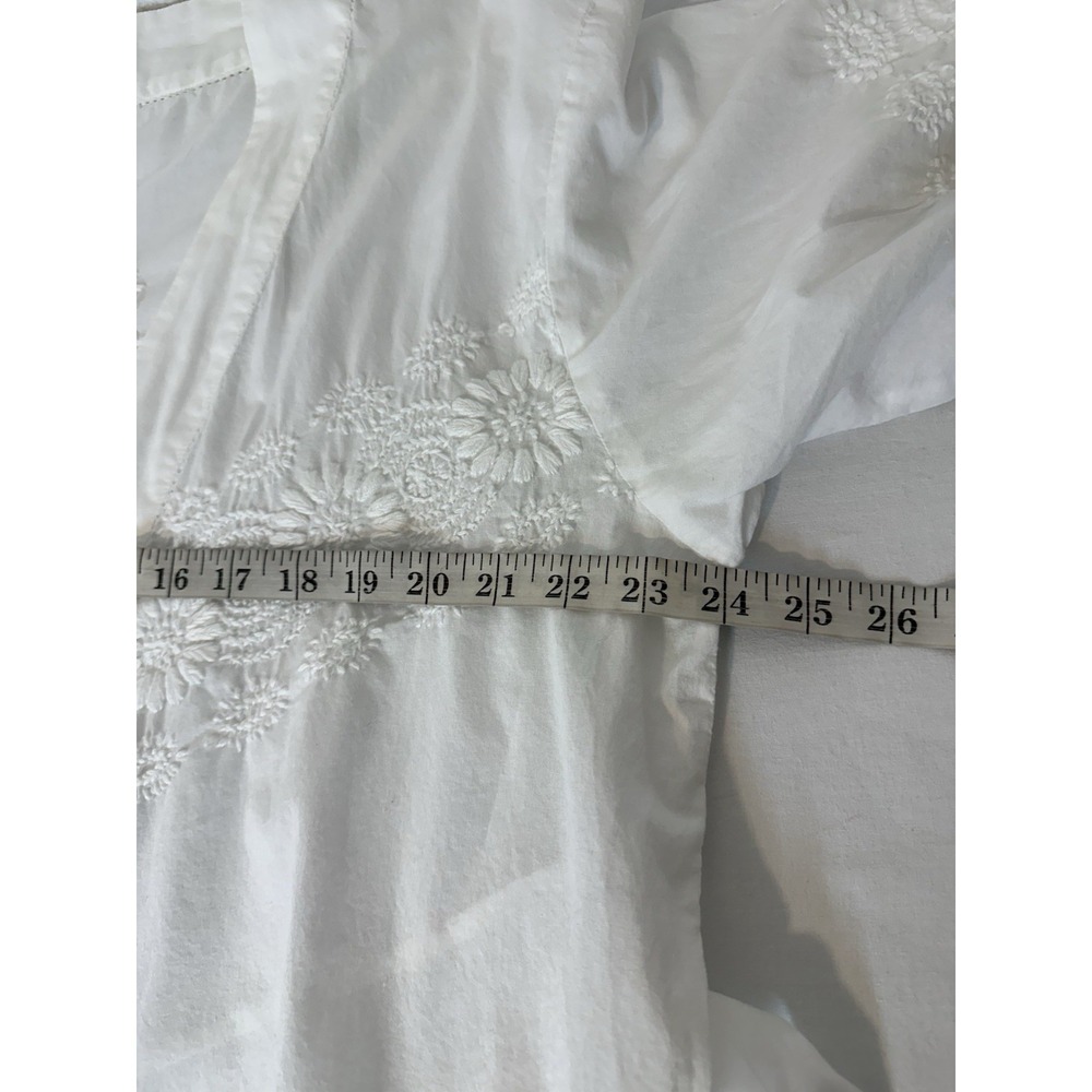 La Cera White Cotton Embroidered Robe Tie Pockets Boho Cottagecore  M/L - Picture 6 of 8